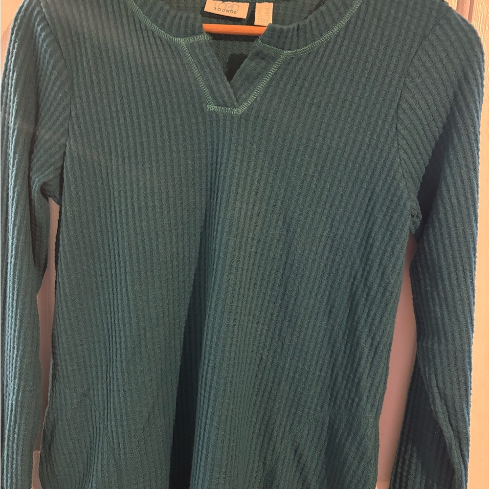Teal Long Sleeve Women's waffle split neck